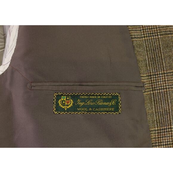 Bespoke Tailored Full Canvas Blazer Wool Cashmere Loro Piana Brown Plaid 46L - Picture 9 of 11